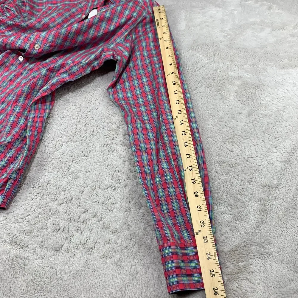 ETON Button Down Dress Shirt 15.5 / 39 Men Slim Salmon Coral Plaid Easter Spring